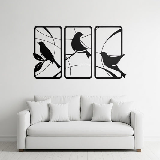 Serene Birds on Branches Trio Wall Art