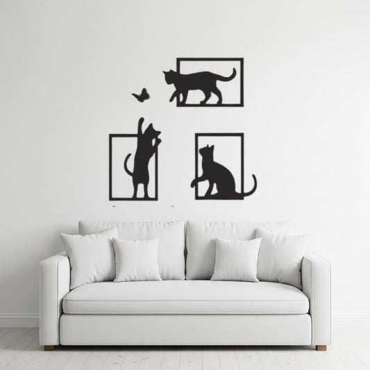 Playful Cats Silhouette Wall Art Set